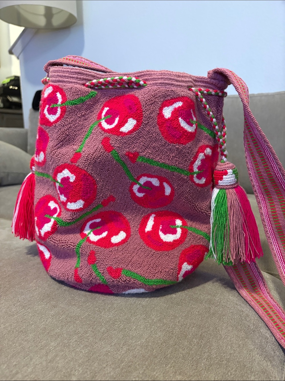 Talataa Colombia Handwoven Pink Floral Bucket Bag